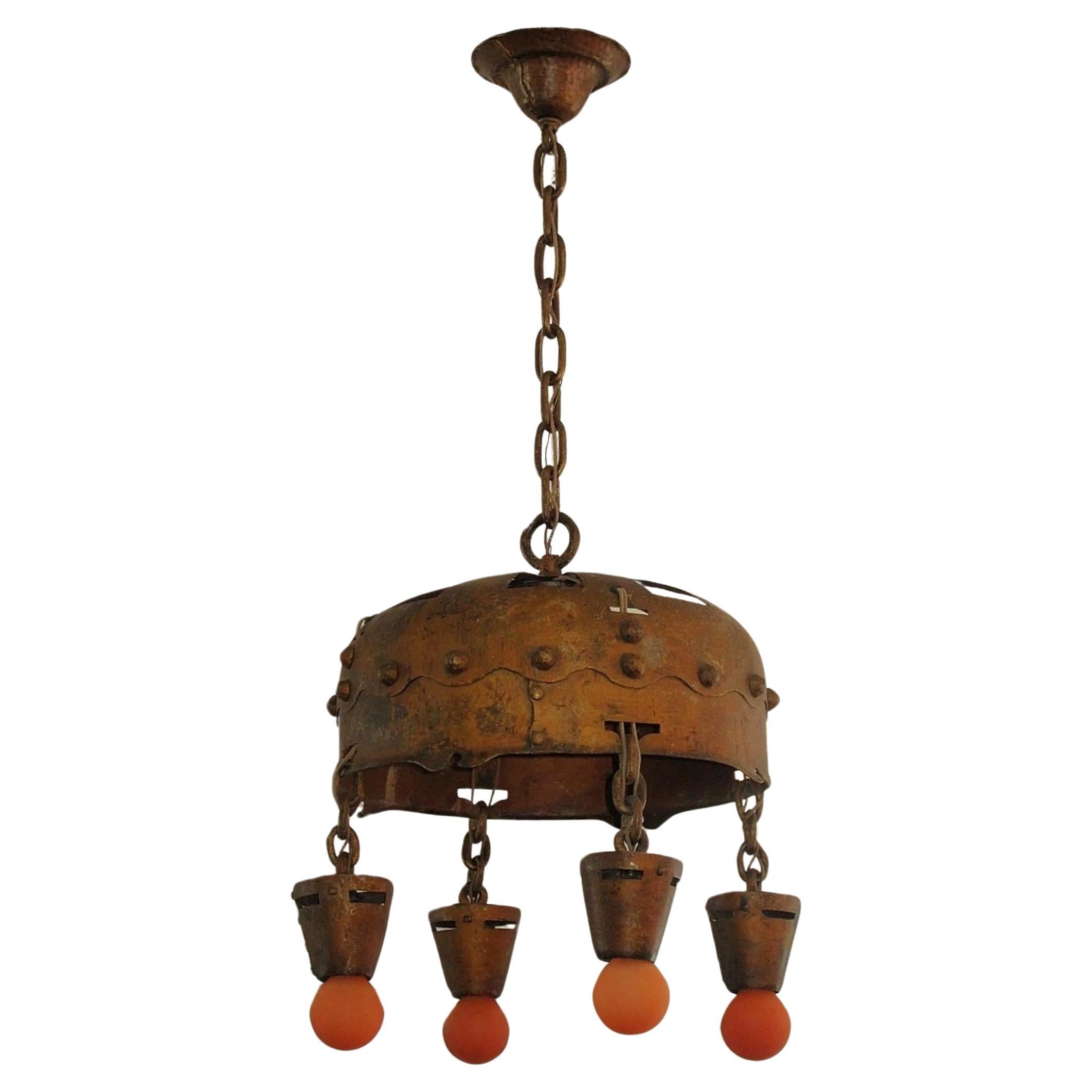 Vintage 1904 Arts & Crafts Hand Wrought & Hammered Antique Fixture For Sale