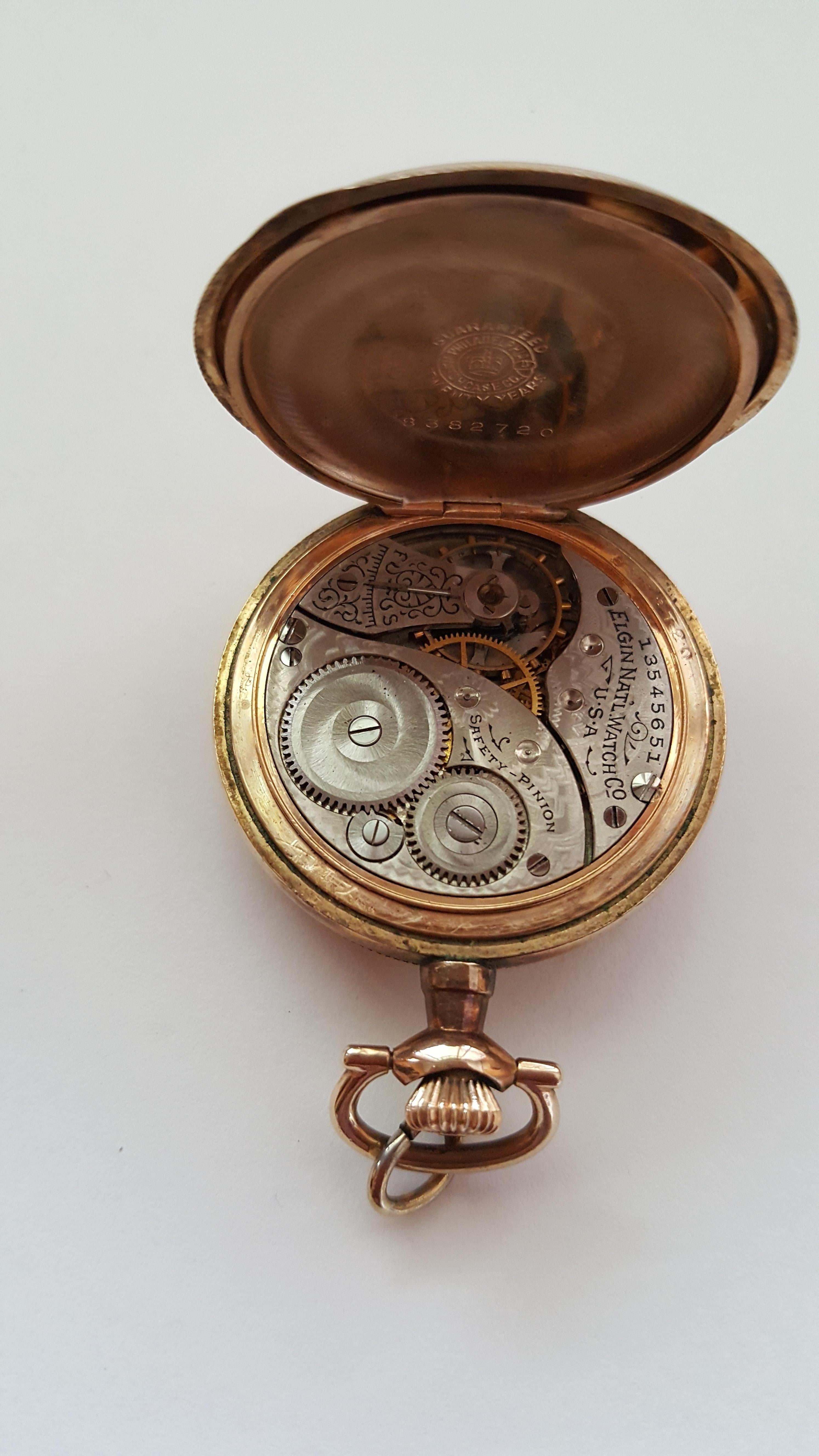Vintage 1909 Gold-Plated Elgin Pocket Watch, Working, Very Good Condition In Good Condition In Rancho Santa Fe, CA