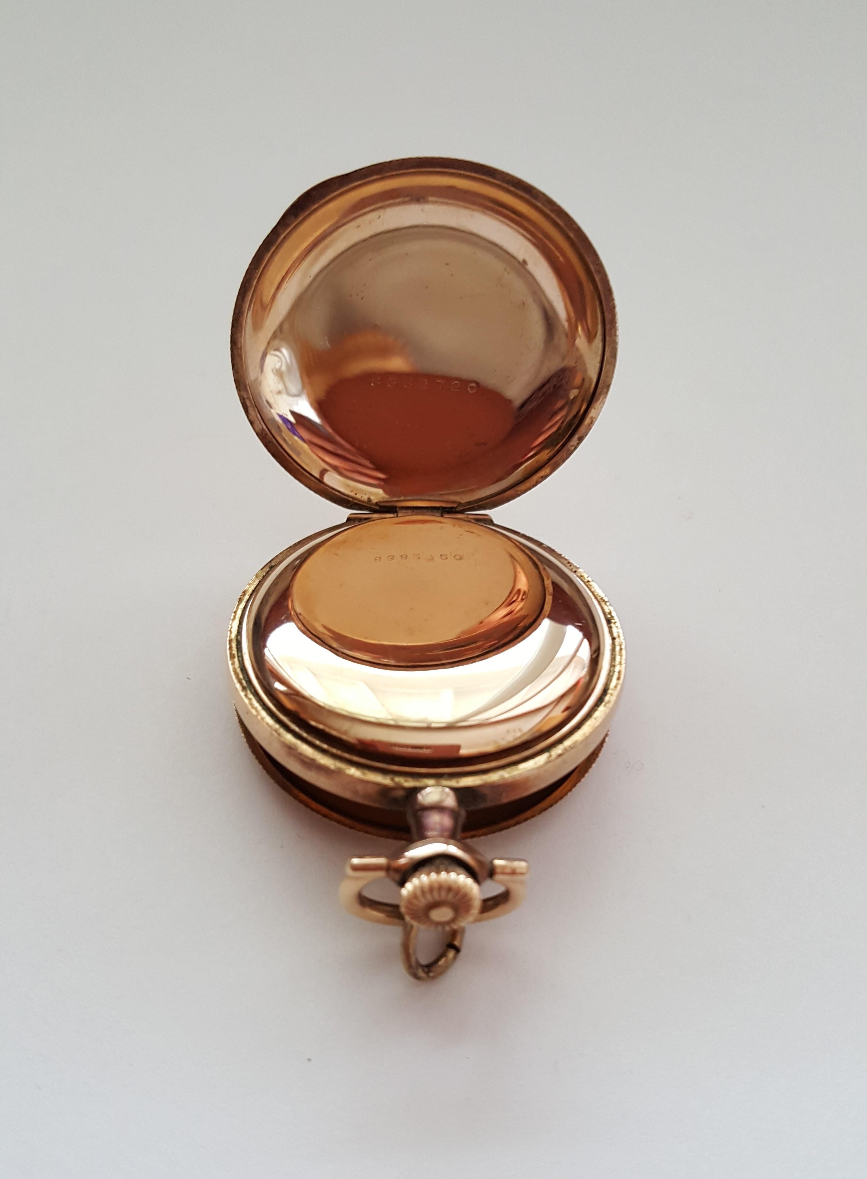 Women's or Men's Vintage 1909 Gold-Plated Elgin Pocket Watch, Working, Very Good Condition