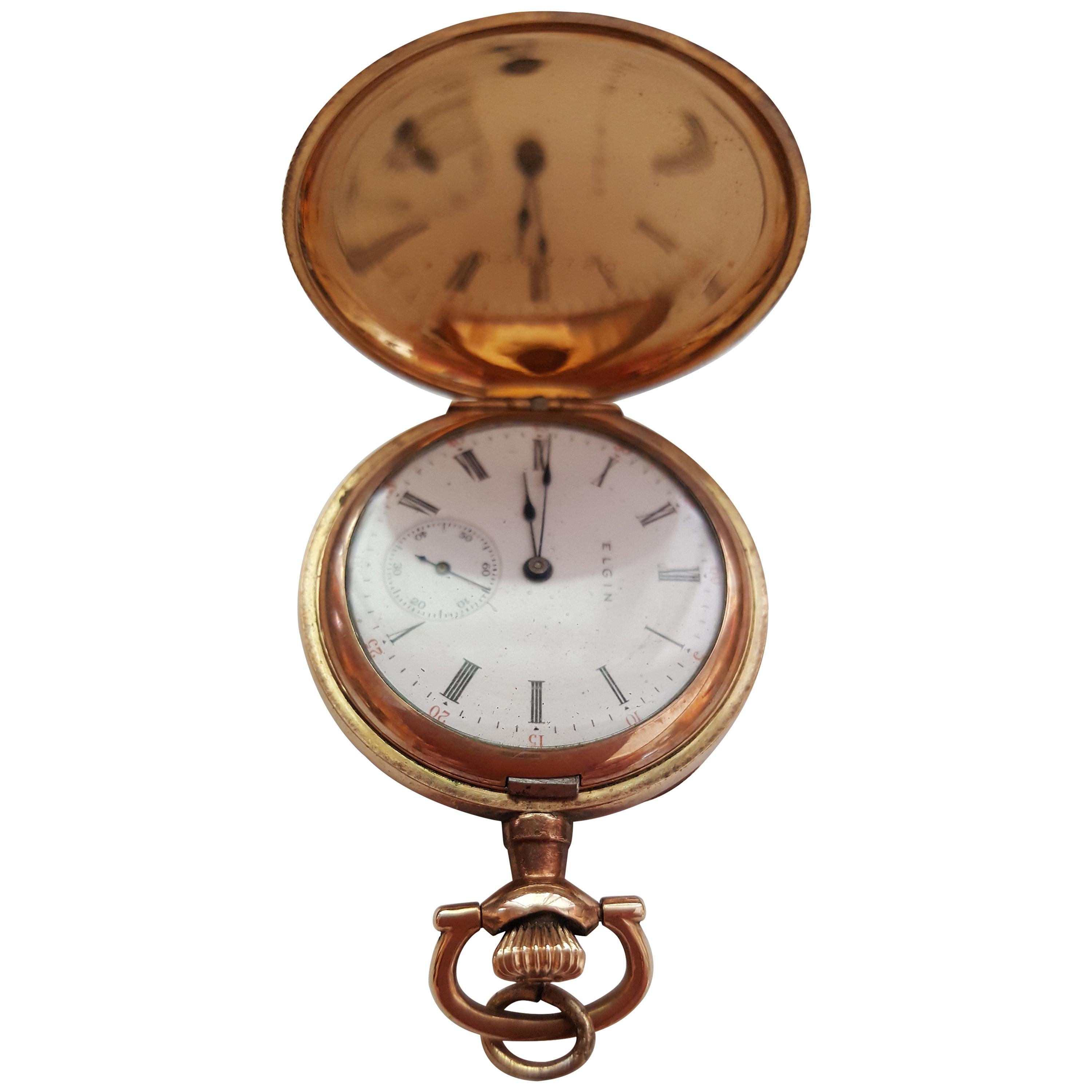Vintage 1909 Gold-Plated Elgin Pocket Watch, Working, Very Good Condition