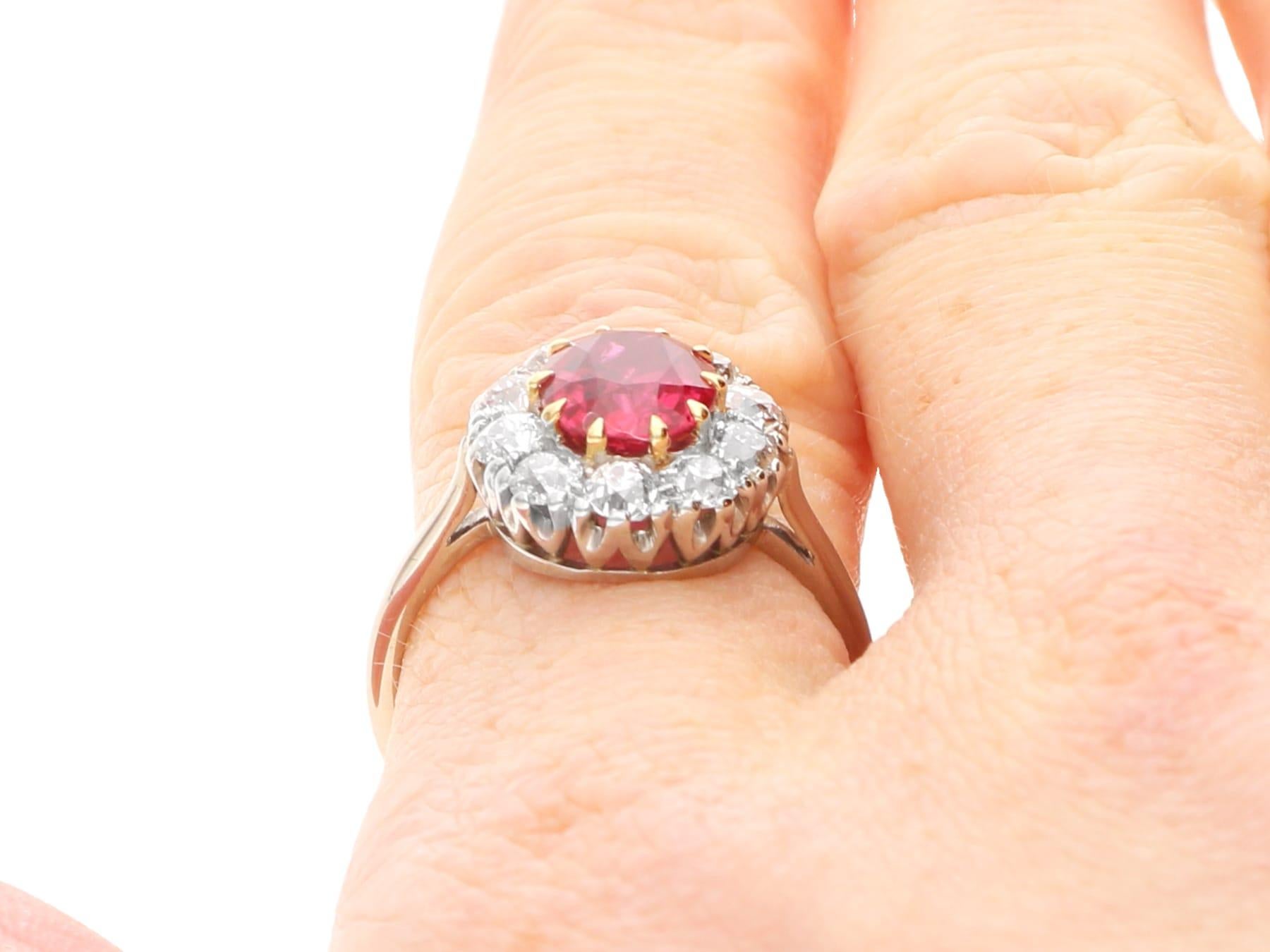 Vintage 1.90Carat Thai Ruby and 0.90 Carat Diamond, Platinum Cluster Ring 1940 5