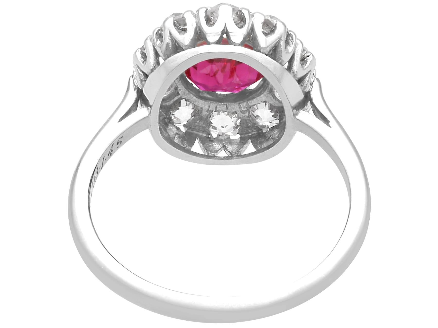 Vintage 1.90Carat Thai Ruby and 0.90 Carat Diamond, Platinum Cluster Ring 1940 1