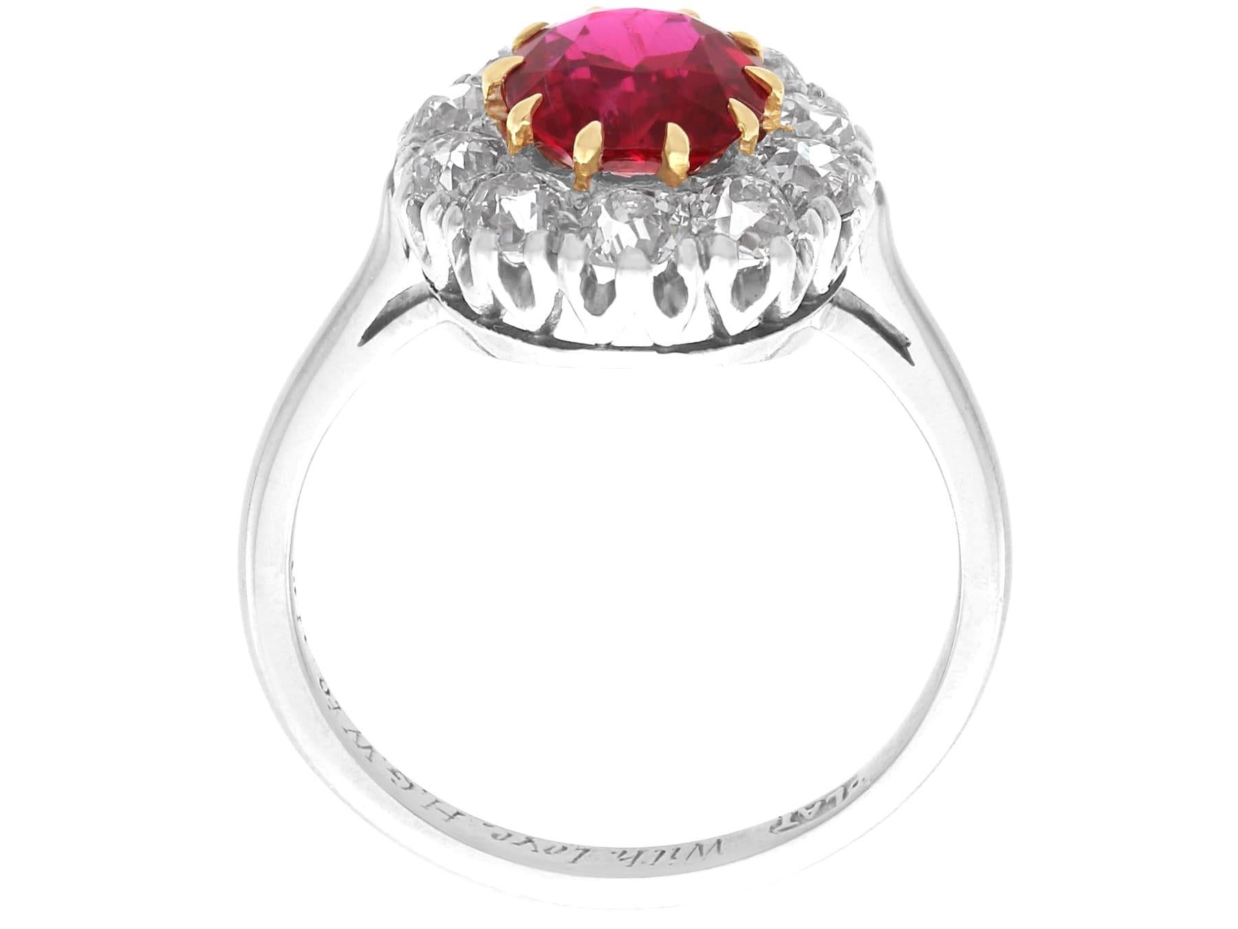 Vintage 1.90Carat Thai Ruby and 0.90 Carat Diamond, Platinum Cluster Ring 1940 2