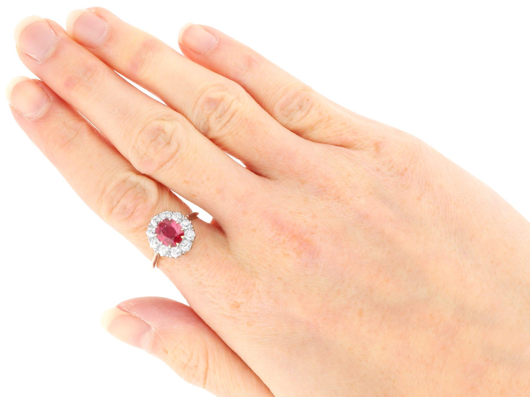 Vintage 1.90Carat Thai Ruby and 0.90 Carat Diamond, Platinum Cluster Ring 1940 3