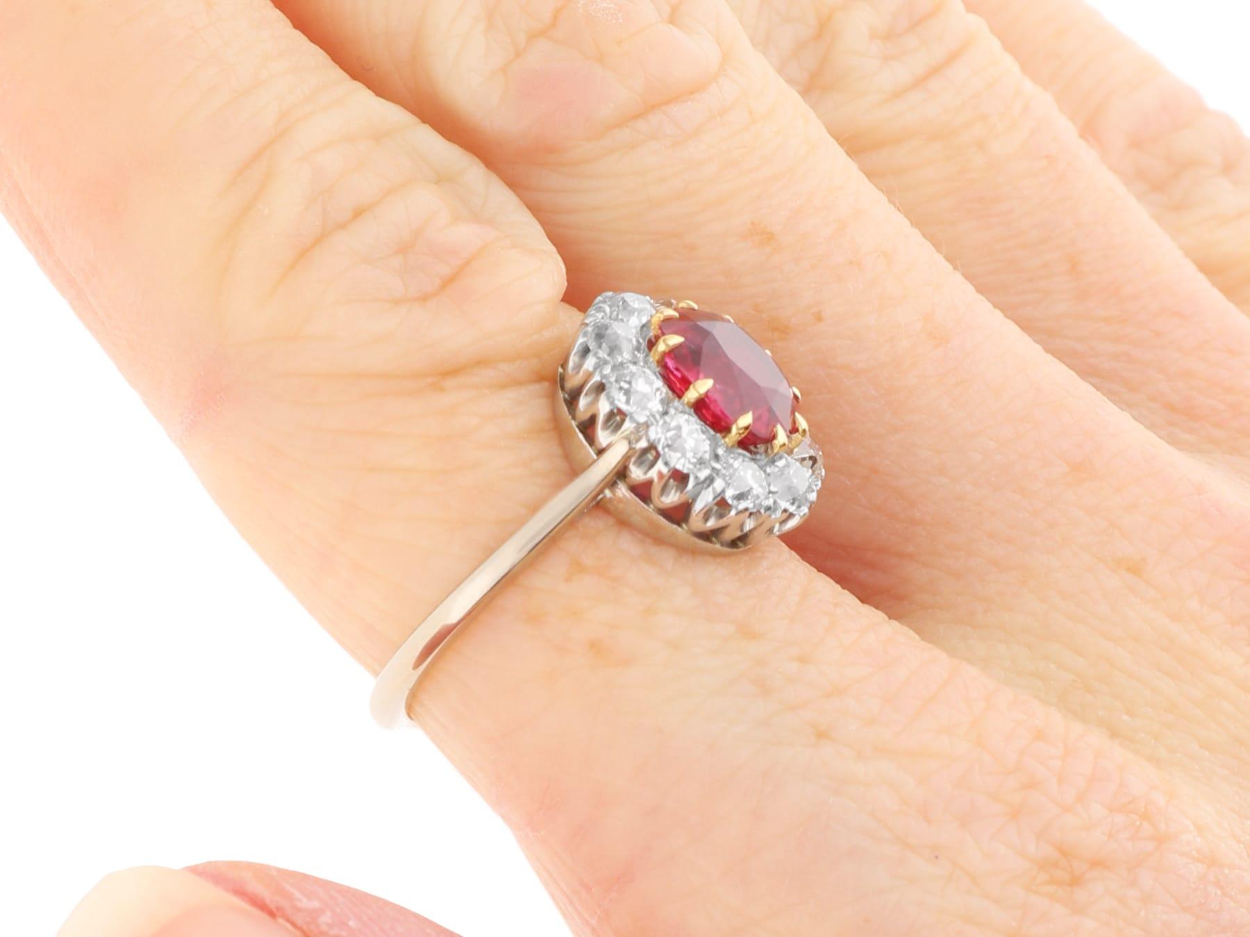 Vintage 1.90Carat Thai Ruby and 0.90 Carat Diamond, Platinum Cluster Ring 1940 4