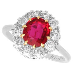 Vintage 1.90Carat Thai Ruby and 0.90 Carat Diamond, Platinum Cluster Ring 1940