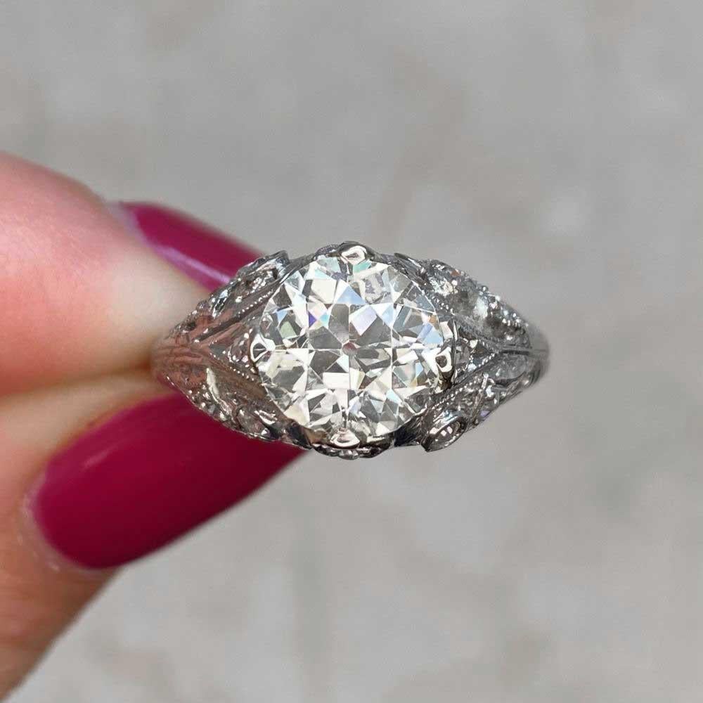 Vintage 1.90ct Old European Cut Diamond Engagement Ring, VS1 Clarity, Platinum For Sale 5