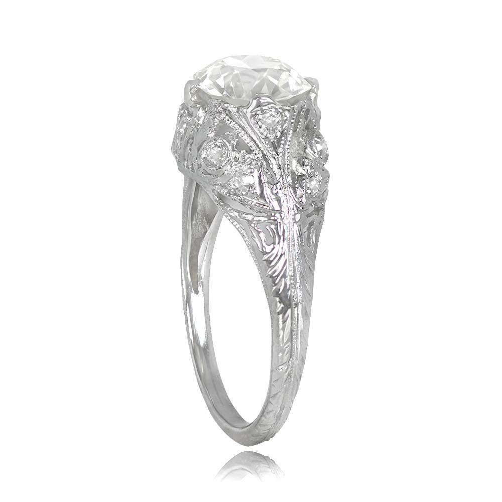 Art Deco Vintage 1.90ct Old European Cut Diamond Engagement Ring, VS1 Clarity, Platinum For Sale