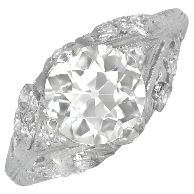 Verlobungsring, Vintage, 1,90 Karat Diamant im alteuropäischen Schliff, VS1 Reinheit, Platin