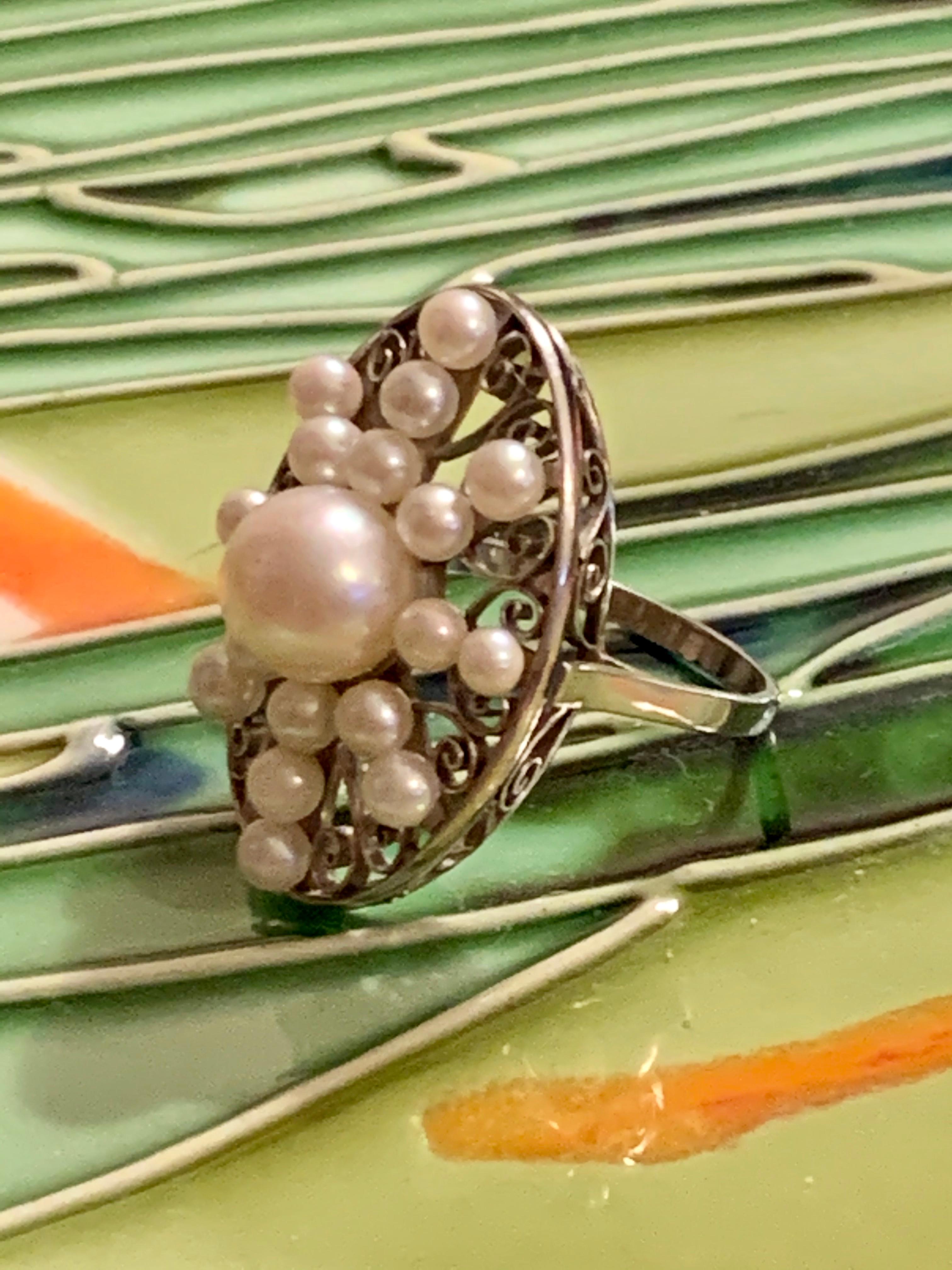 Victorian Vintage 1910s-1930s Era Cultured Pearl Platinum Ring