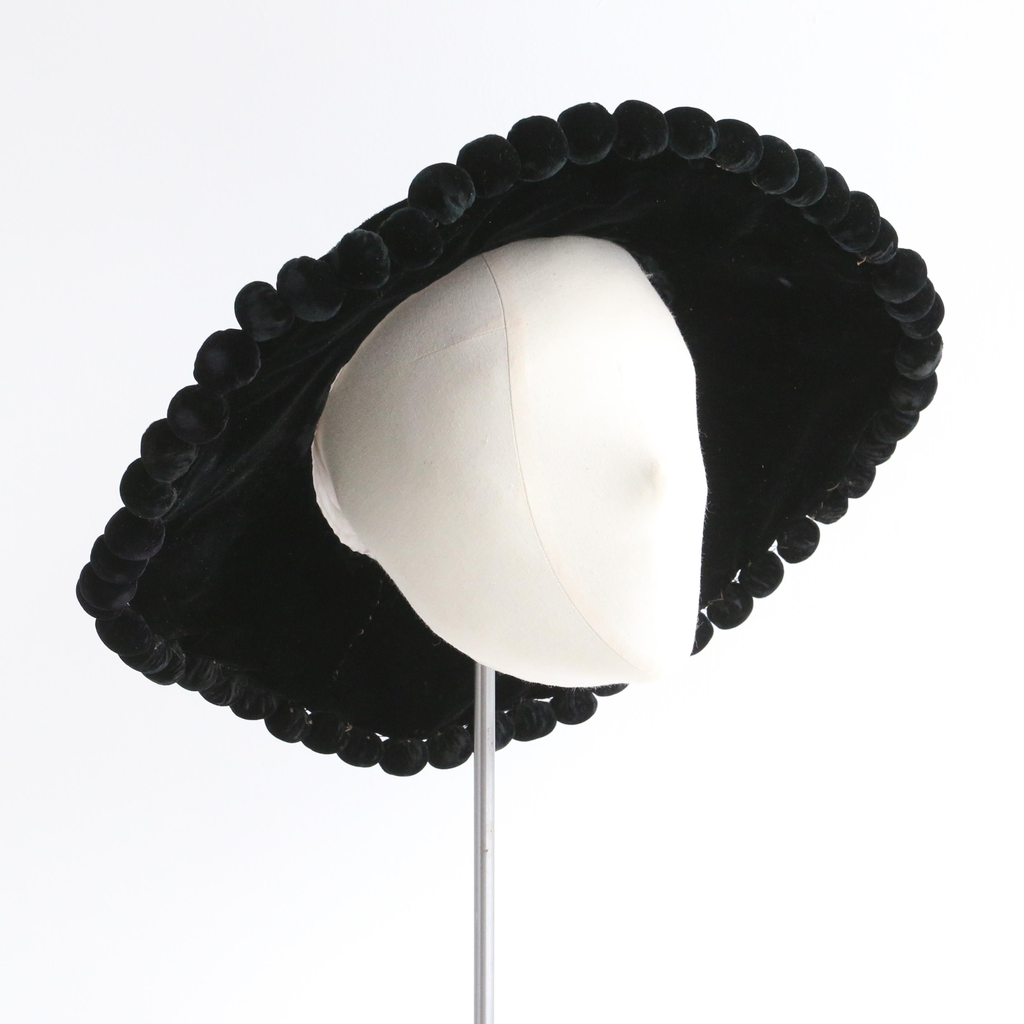 Vintage 1910's Edwardian Silk Velvet Wide Brim Hat 1
