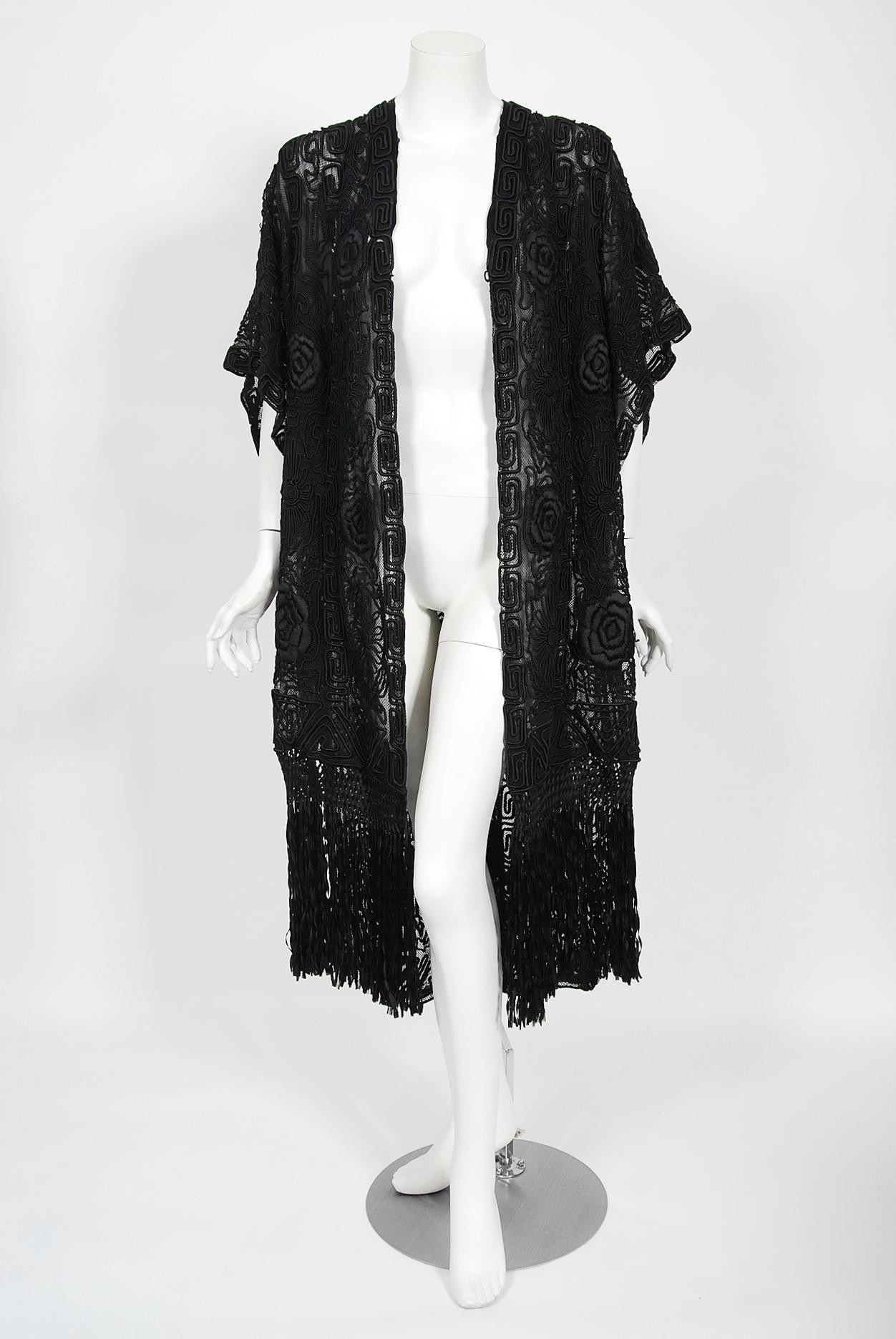 Vintage 1910's Henriette Favre Paris Couture Embroidered Net-Lace Fringed Jacket For Sale 4