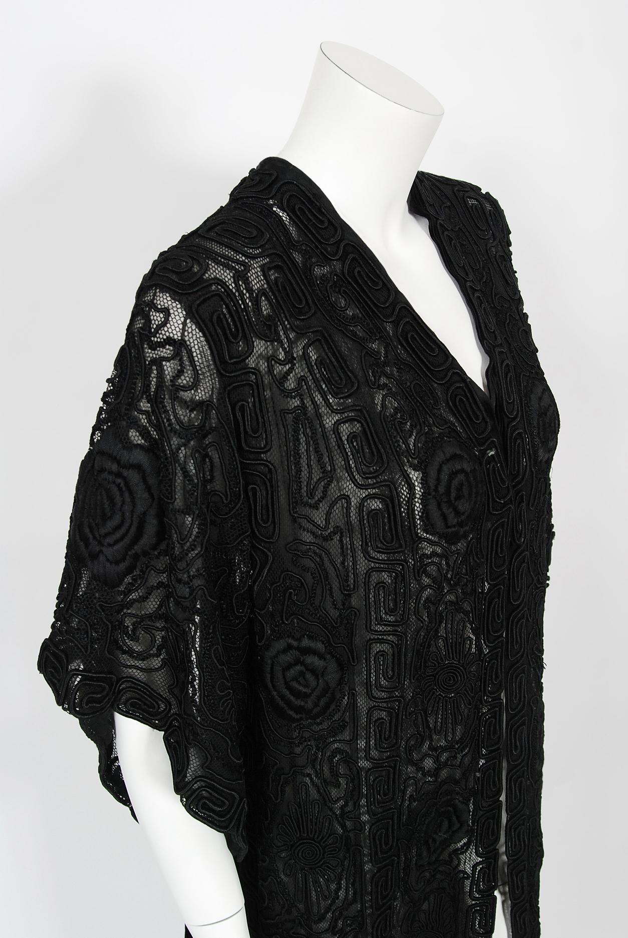Vintage 1910's Henriette Favre Paris Couture Embroidered Net-Lace Fringed Jacket For Sale 5
