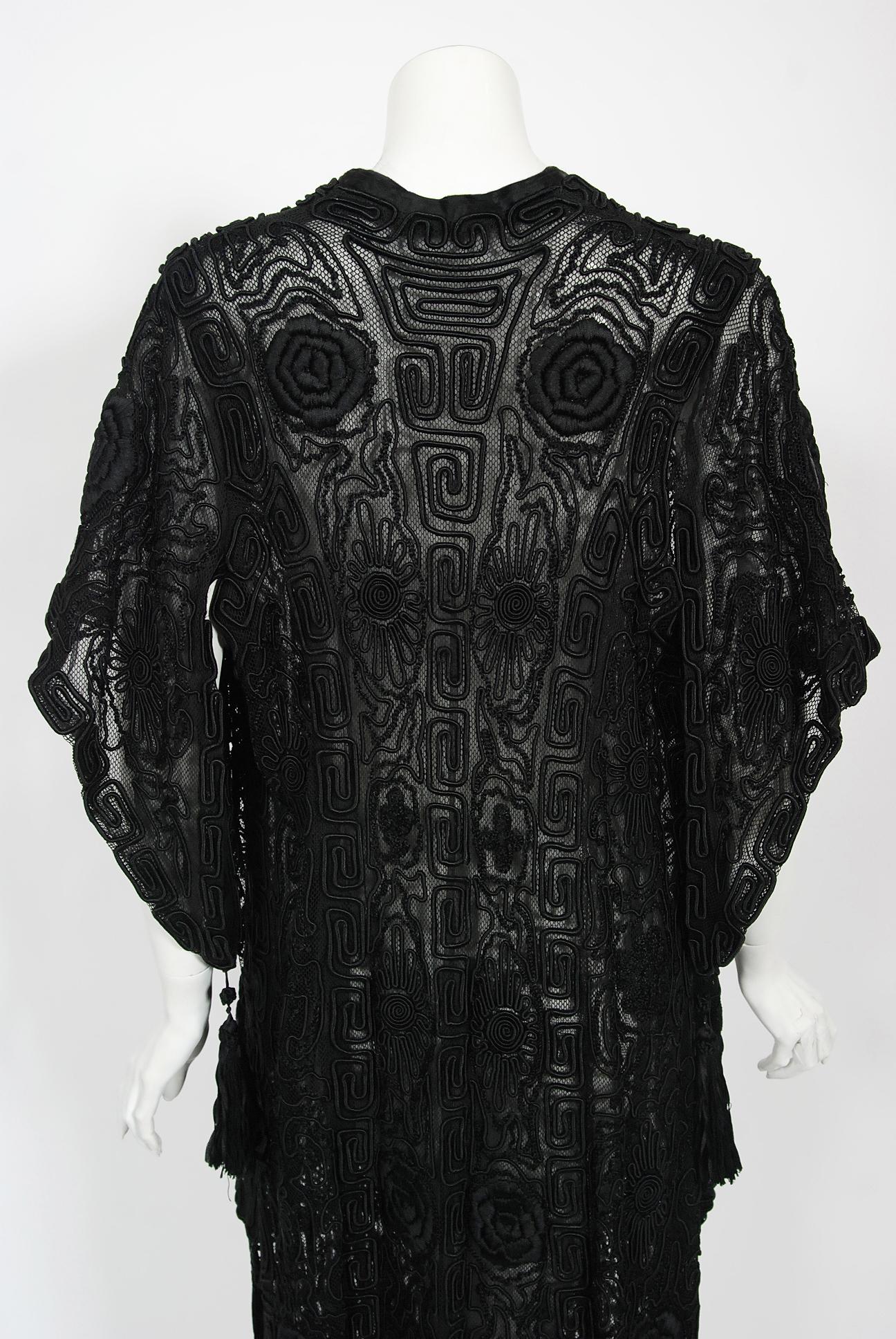 Vintage 1910's Henriette Favre Paris Couture Embroidered Net-Lace Fringed Jacket For Sale 10