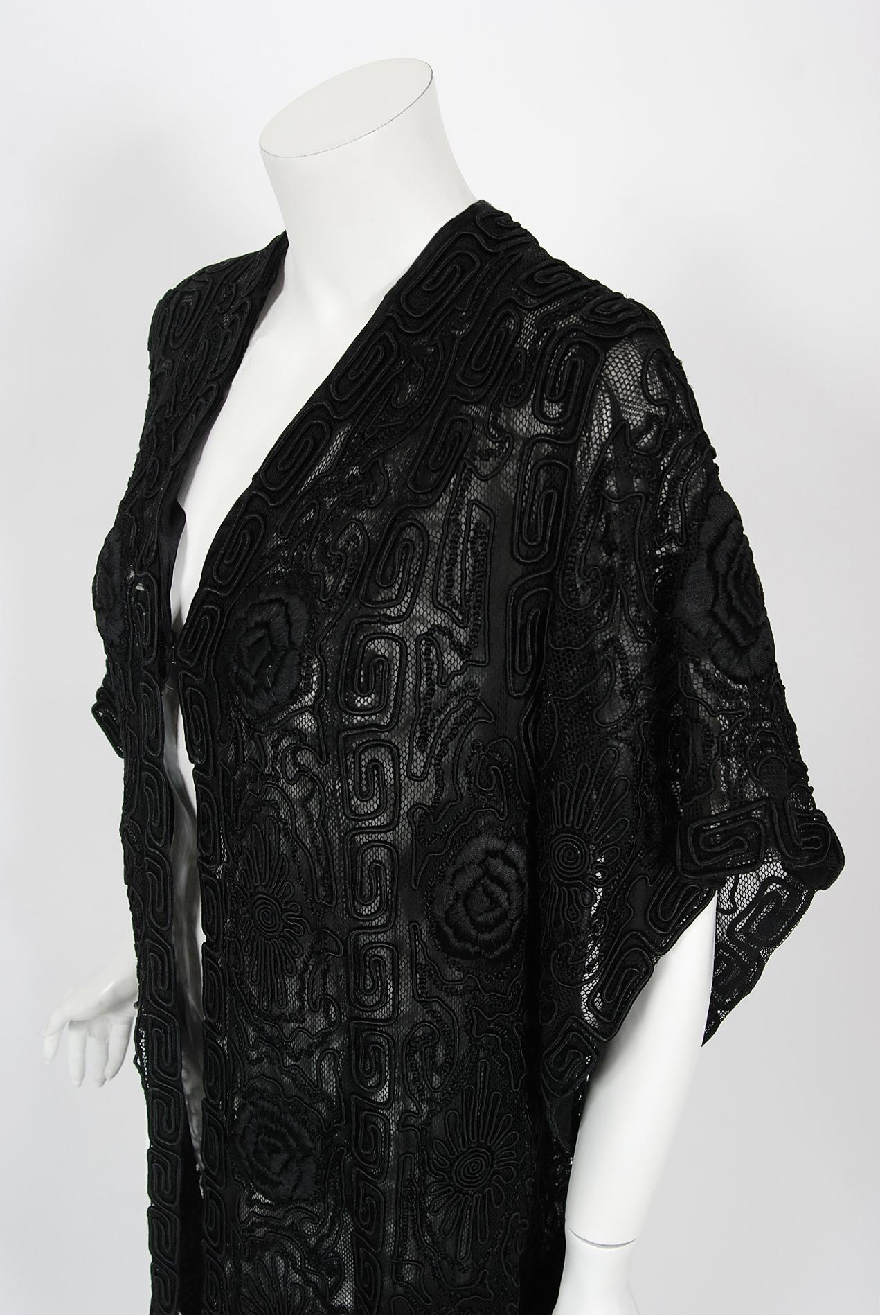 Women's Vintage 1910's Henriette Favre Paris Couture Embroidered Net-Lace Fringed Jacket For Sale