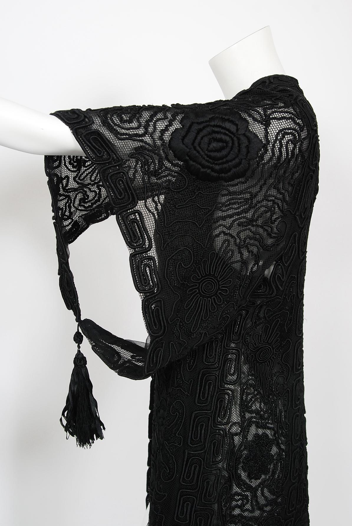 Vintage 1910's Henriette Favre Paris Couture Embroidered Net-Lace Fringed Jacket For Sale 1