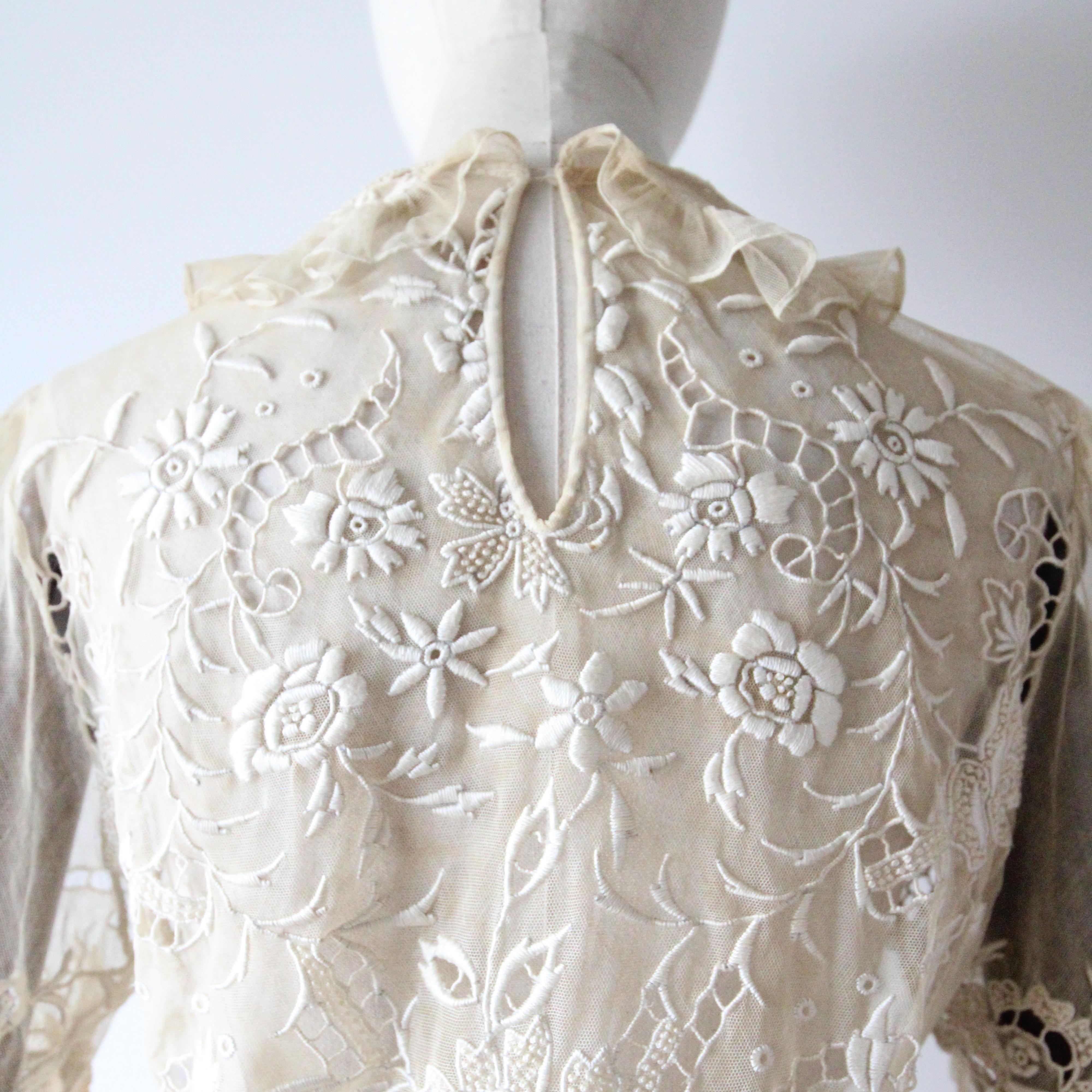 Vintage 1910's Lace and tulle floral embroidered embroidered blouse UK 8-10 5