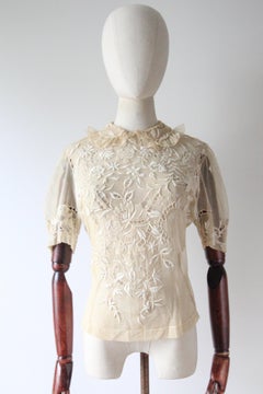 Vintage 1910's Lace and tulle floral embroidered embroidered blouse UK 8-10