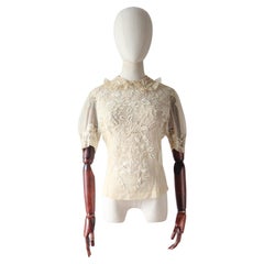 Vintage 1910's Lace and tulle floral embroidered embroidered blouse UK 8-10