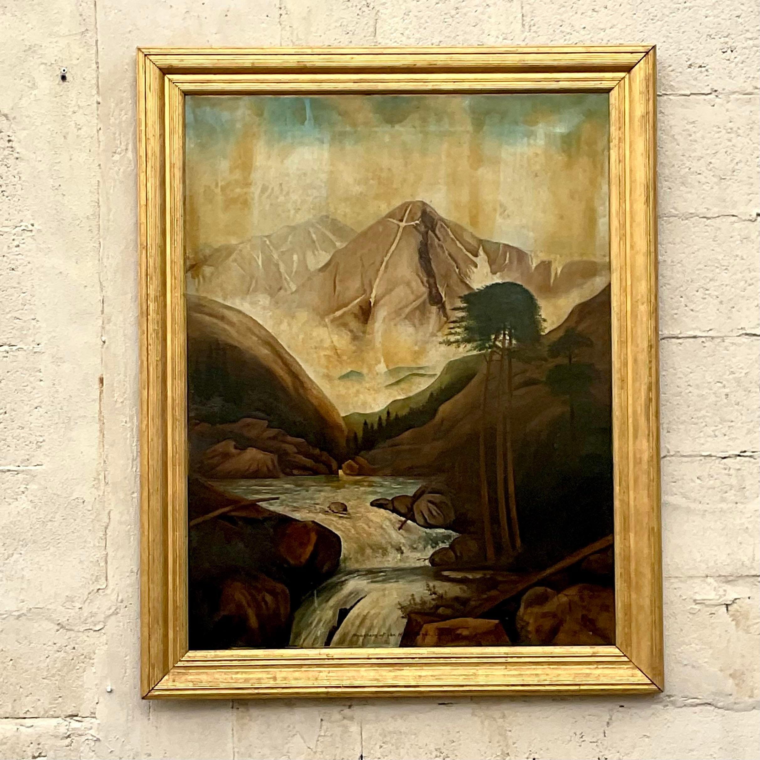 American Classical Vintage 1912 Signed Oil Painting on Canvas “Colorado Mount of the Holy Cross” For Sale