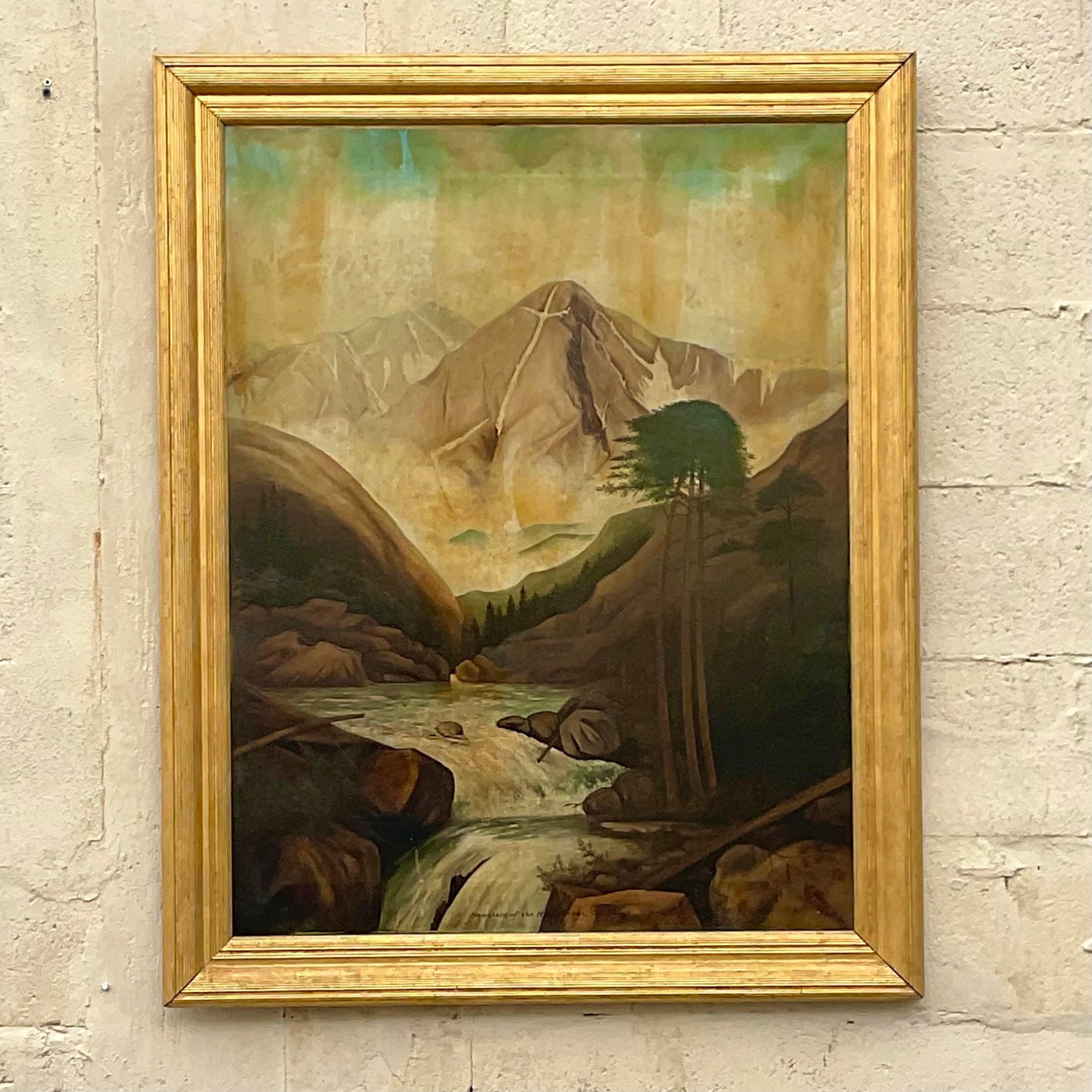 20ième siècle Vintage 1912, peinture à l'huile sur toile Colorado Mount of the Holy Cross