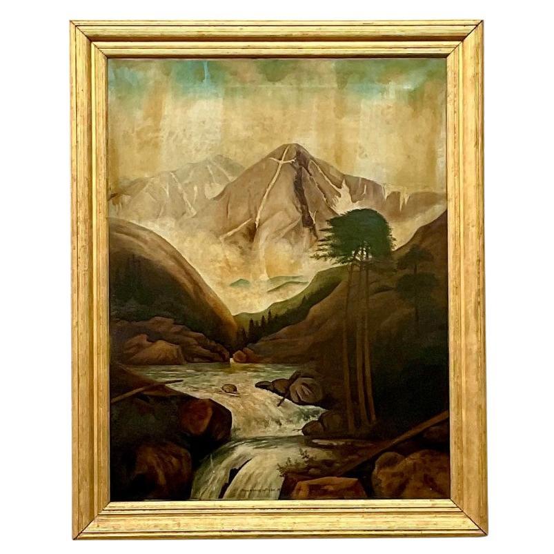 Vintage 1912, peinture à l'huile sur toile Colorado Mount of the Holy Cross