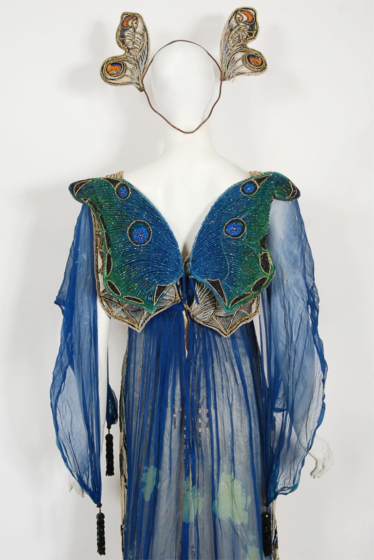 Vintage 1912 Worth Haute Couture Beaded Butterfly Motif Silk Gown and Headpiece at 1stDibs | house of worth butterfly dress, worth gowns, 1912 clothing style Vintage 1912 Worth Haute Couture Beaded Butterfly Motif Silk Gown and Headpiece at 1stDibs | house of worth butterfly dress, worth gowns, 1912 clothing style