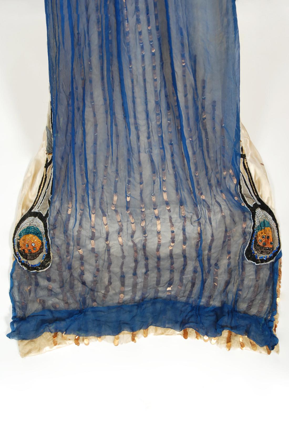 Vintage 1912 Worth Haute Couture Beaded Butterfly Motif Silk Gown & Headpiece 11