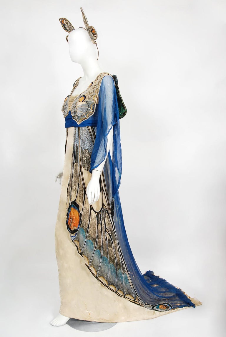 Vintage 1912 Worth Haute Couture Beaded Butterfly Motif Silk Gown and  Headpiece at 1stDibs | house of worth butterfly dress, worth gowns, 1912  clothing style