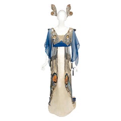 Vintage 1912 Worth Haute Couture Beaded Butterfly Motif Silk Gown & Headpiece