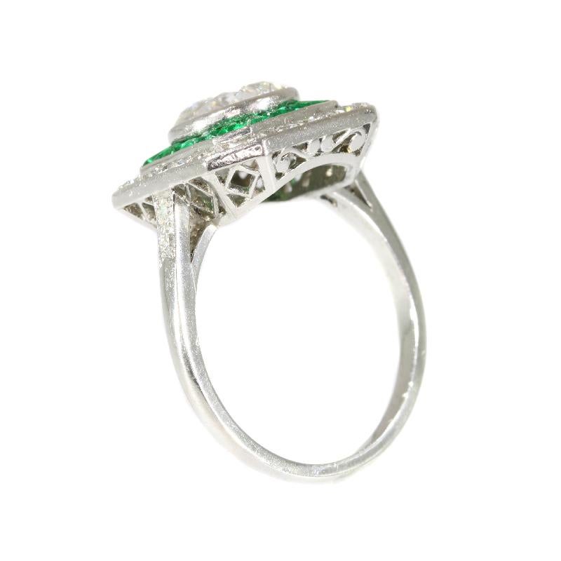 Vintage 1.92 Carat Diamond & Brazilian Emerald Platinum Engagement Ring 1