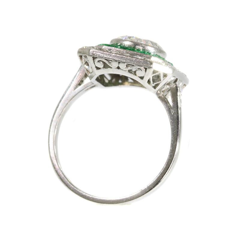 Vintage 1.92 Carat Diamond & Brazilian Emerald Platinum Engagement Ring 2