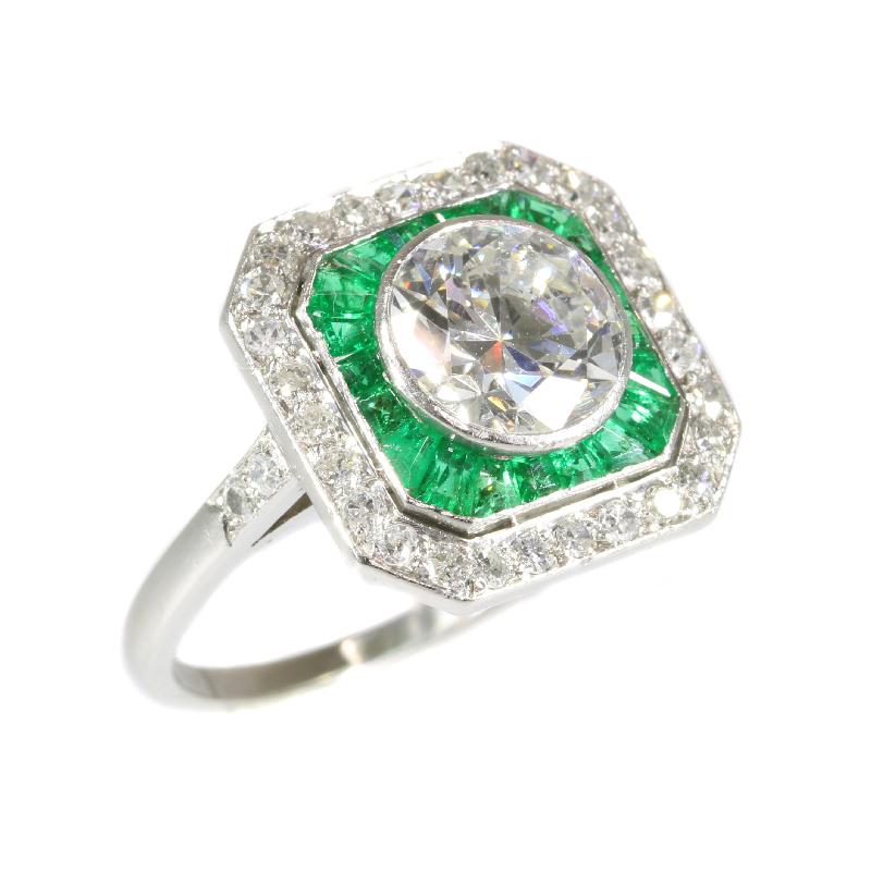 Vintage 1.92 Carat Diamond & Brazilian Emerald Platinum Engagement Ring 3