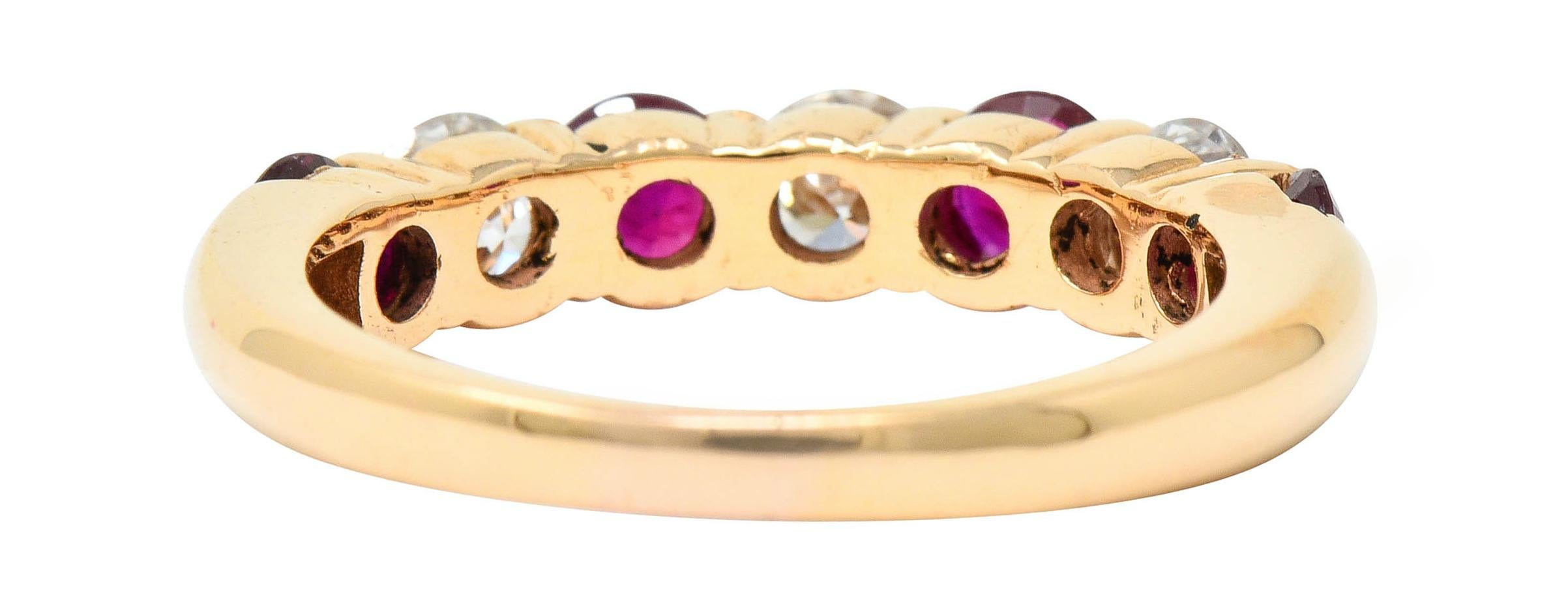 Round Cut Vintage 1.92 Carat Diamond Ruby 18 Karat Rose Gold Band Ring