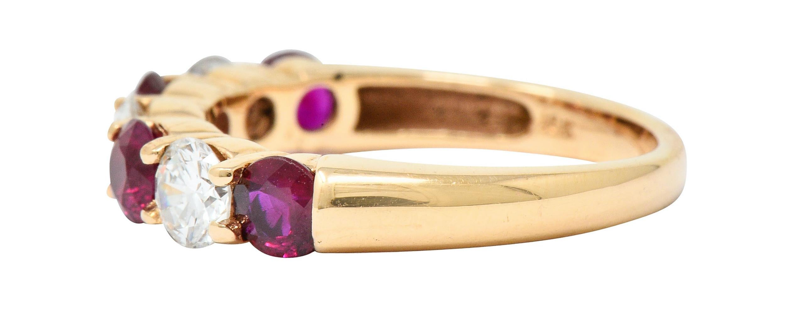 Vintage 1.92 Carat Diamond Ruby 18 Karat Rose Gold Band Ring In Excellent Condition In Philadelphia, PA