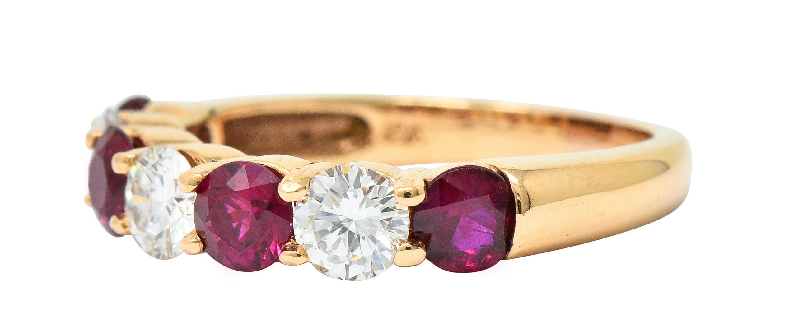 Women's or Men's Vintage 1.92 Carat Diamond Ruby 18 Karat Rose Gold Band Ring