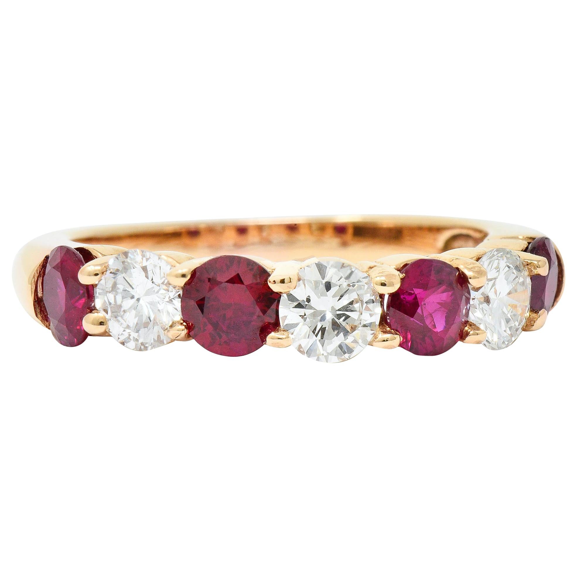 Vintage 1.92 Carat Diamond Ruby 18 Karat Rose Gold Band Ring