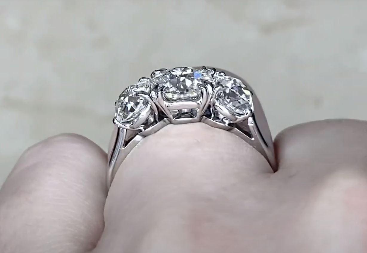 Women's Vintage 1.92 Carat Old Euro-Cut Diamond Engagement Ring, VS1 Clarity, Platinum