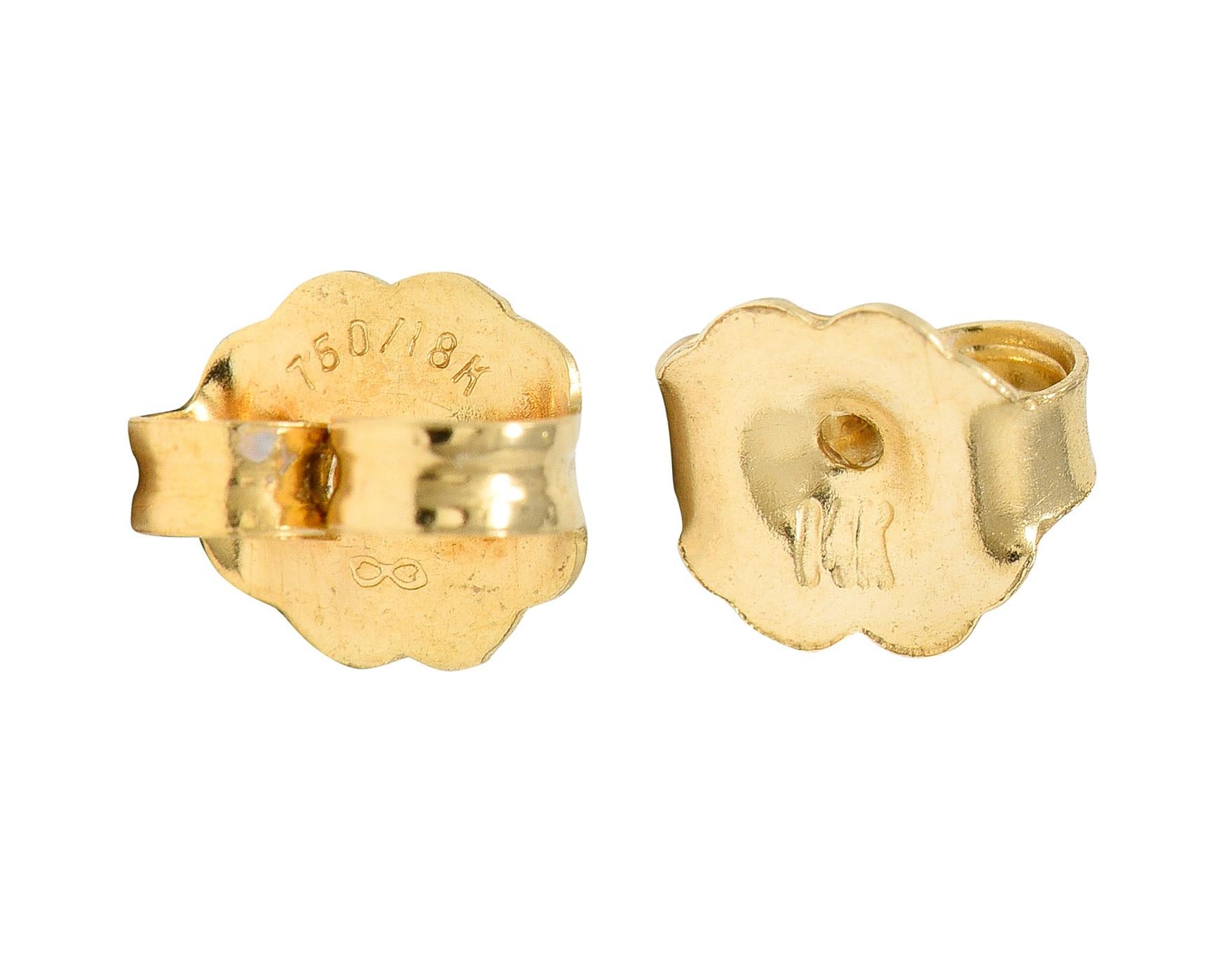 Brilliant Cut Vintage 1.92 Carats Round Brilliant Diamond 18 Karat Yellow Gold Stud Earrings For Sale