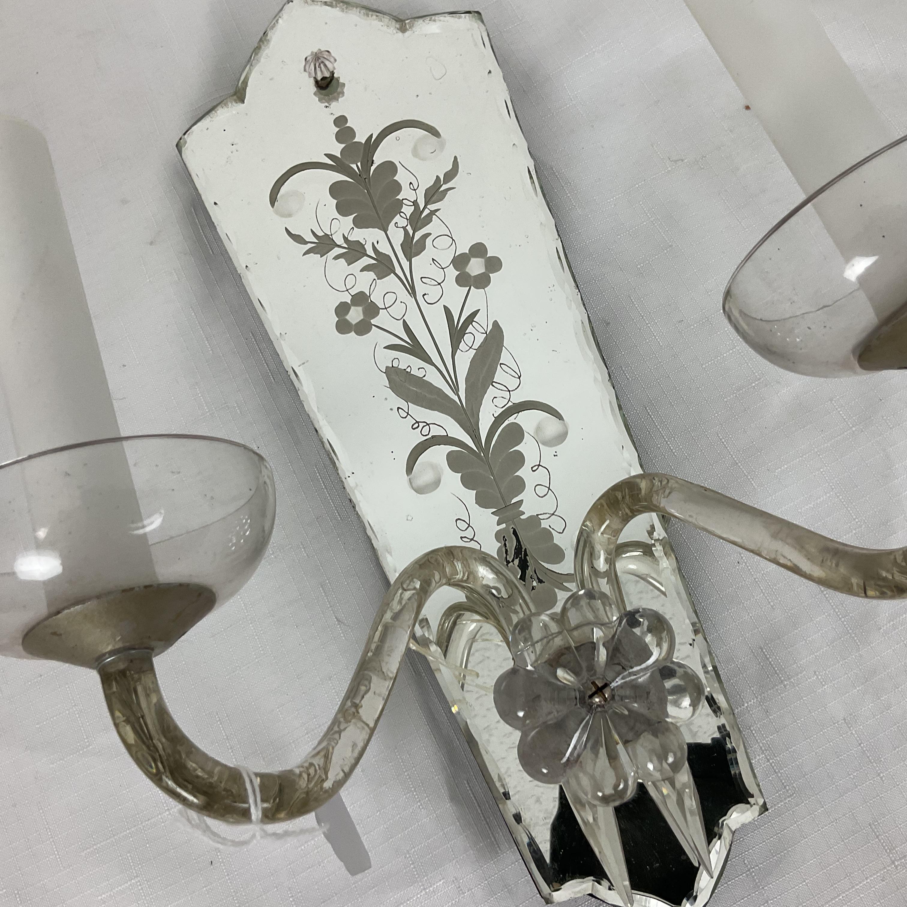 French Provincial Vintage 1920 Etched Carved Mirror Sconces For Sale
