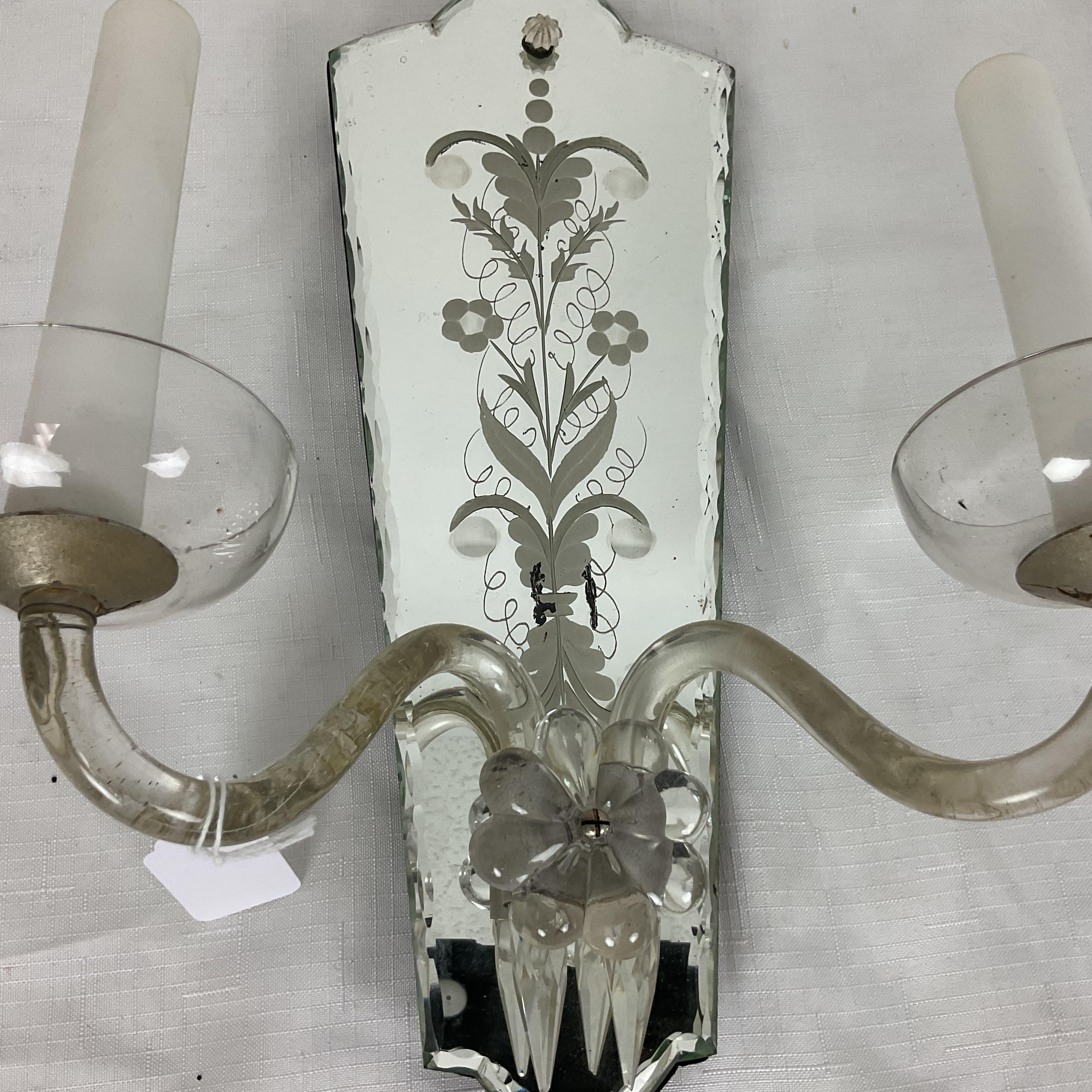French Vintage 1920 Etched Carved Mirror Sconces For Sale
