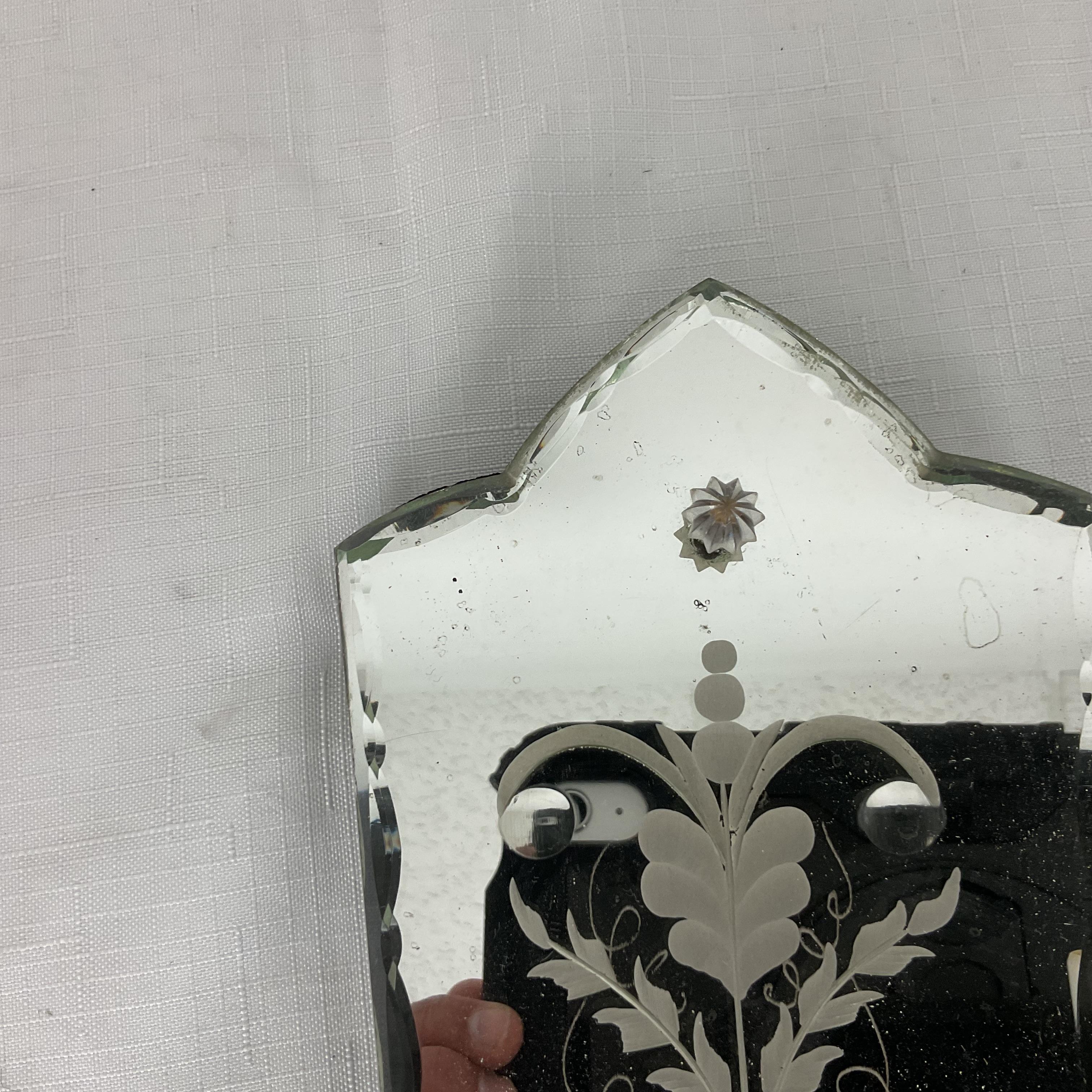 Early 20th Century Vintage 1920 Etched Carved Mirror Sconces For Sale