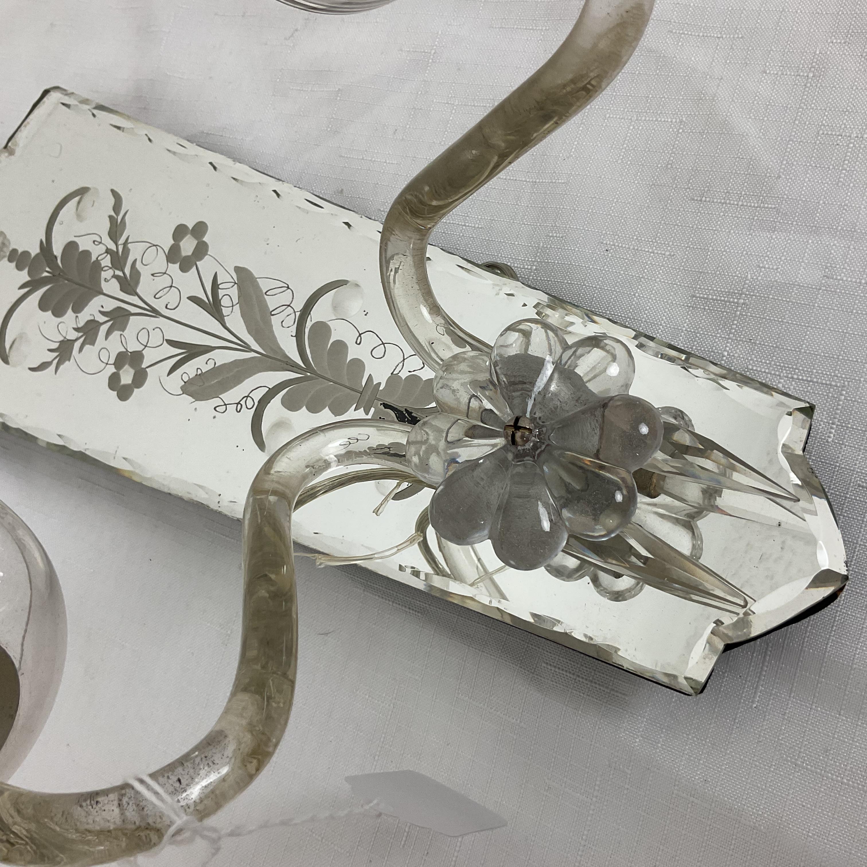 Vintage 1920 Etched Carved Mirror Sconces For Sale 1