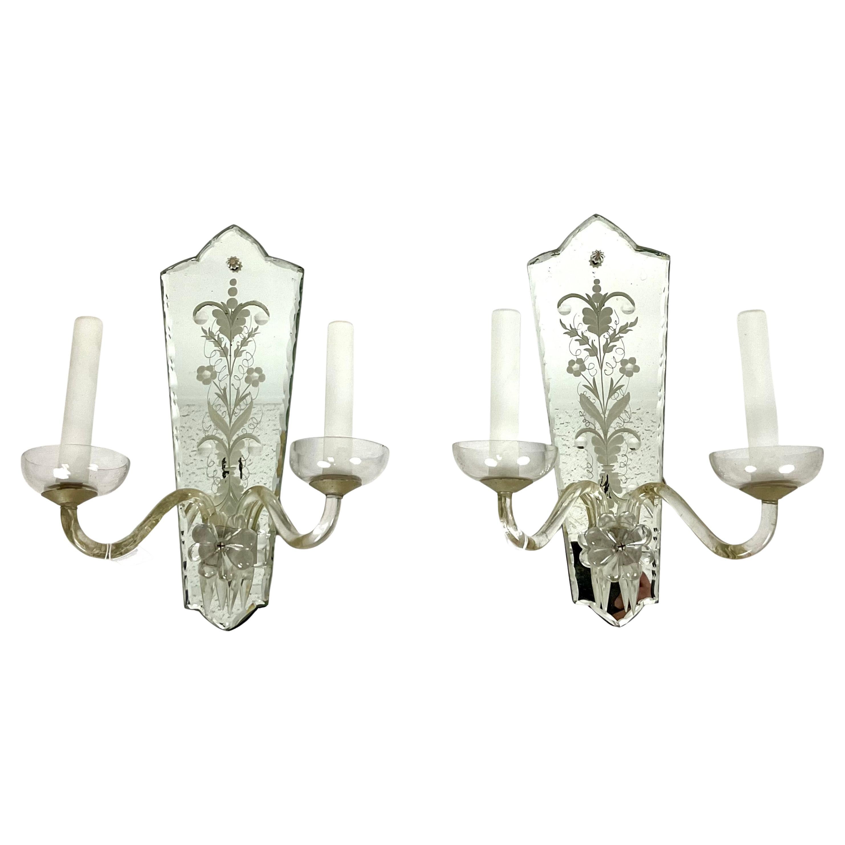 Appliques en miroir sculpté et gravé Vintage 1920