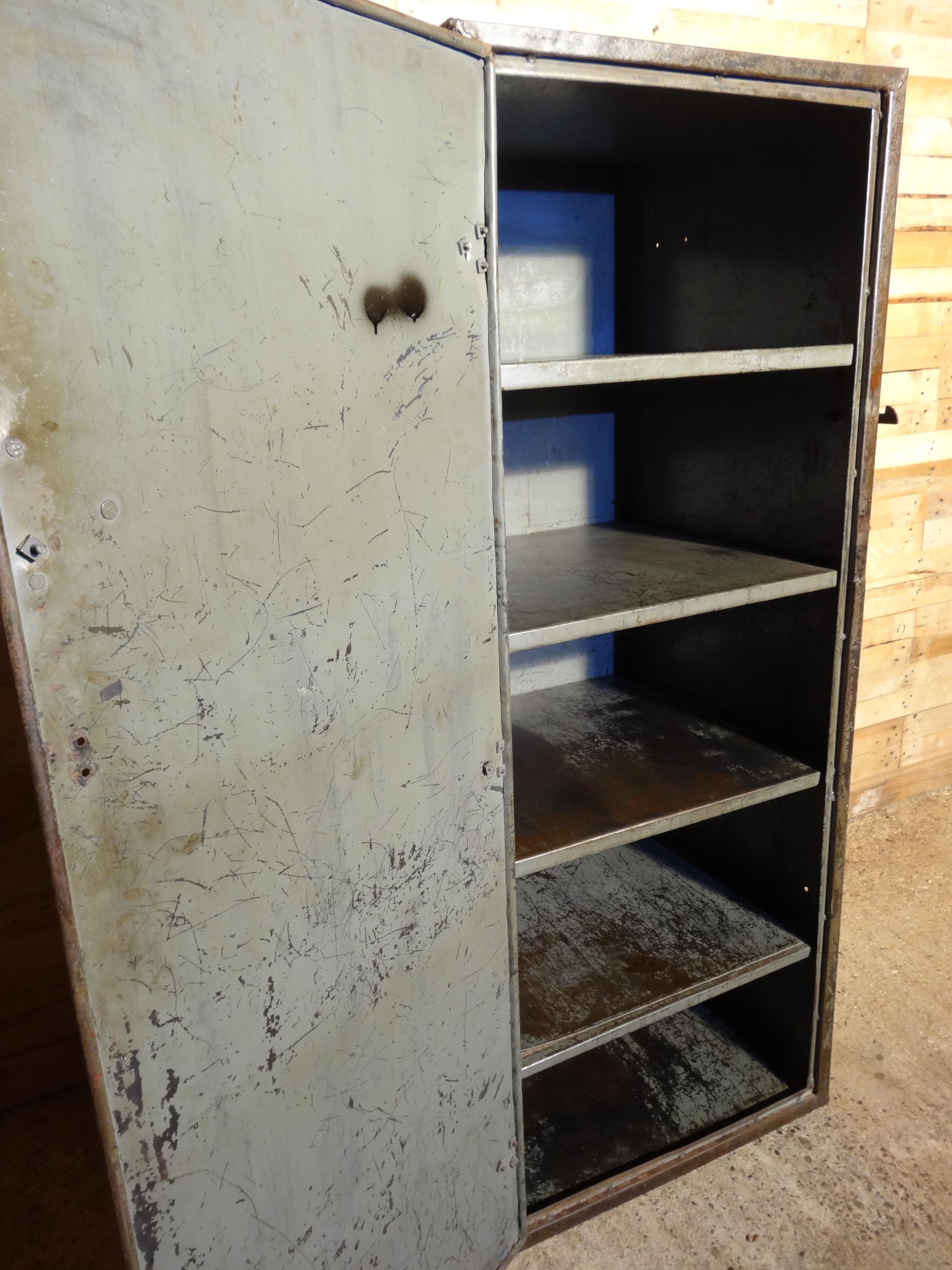 British Vintage 1920 Industrial Full Metal Cupboard with Shelves For Sale
