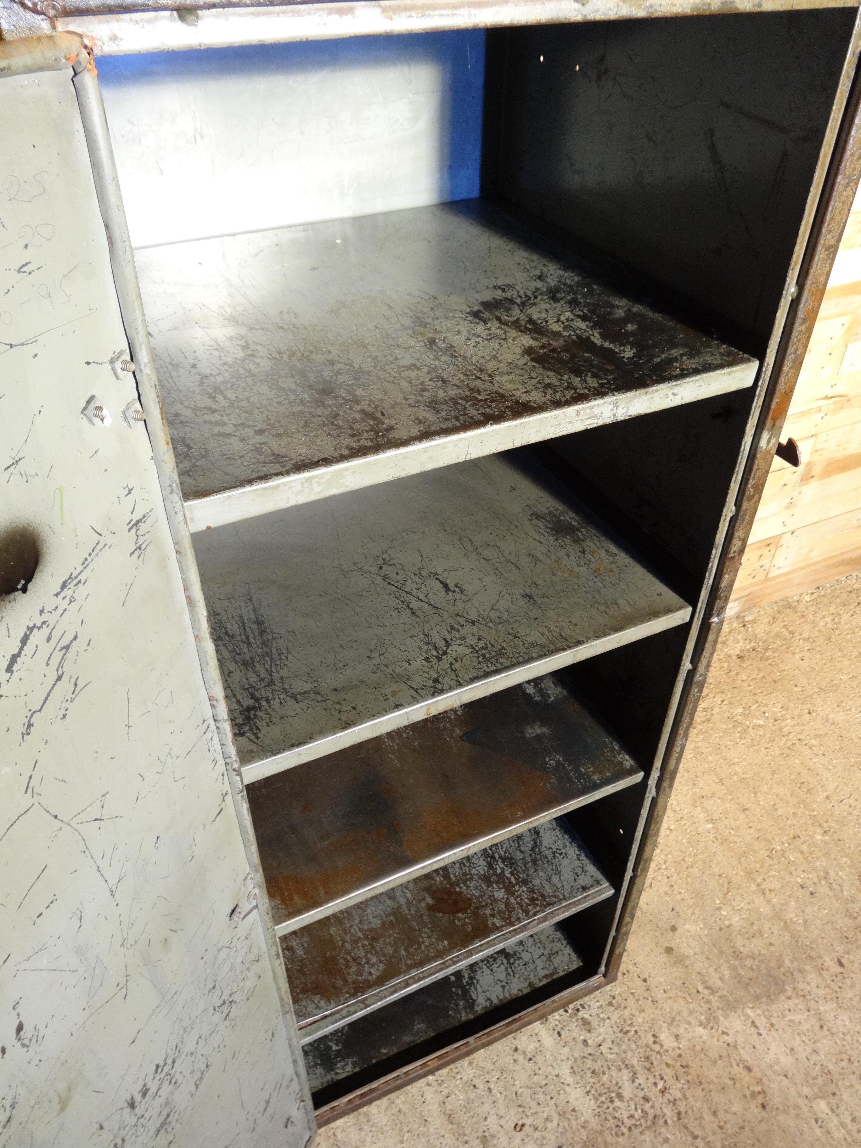 Vintage 1920 Industrial Full Metal Cupboard with Shelves In Good Condition For Sale In Markington, GB