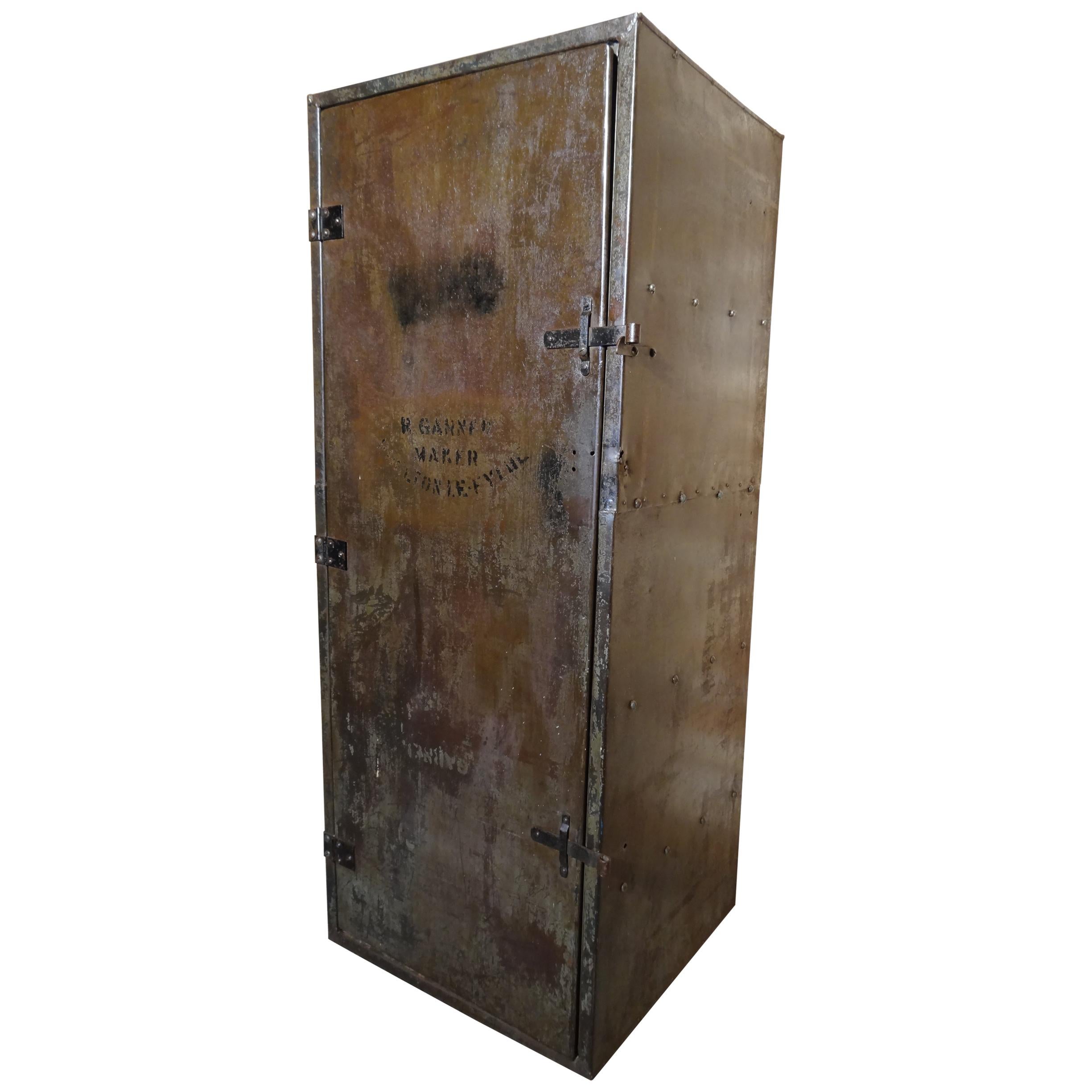 Vintage 1920 Industrial Full Metal Cupboard with Shelves For Sale