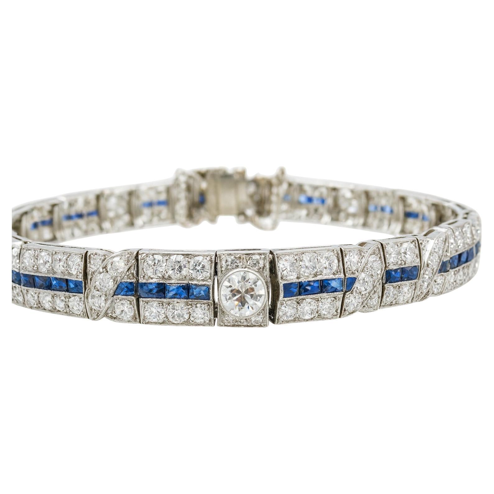Vintage 1920's 10,50 Karat Saphir Filigran Platin-Armband im Angebot
