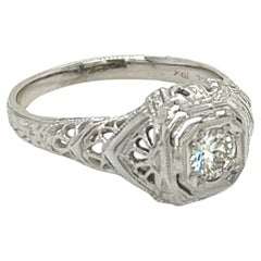 Vintage 1920's 18K White Gold Engagement Ring .22ct