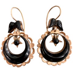 Vintage 1920s-1930s Black Onyx 14 Karat Yellow Gold Drop Earrings